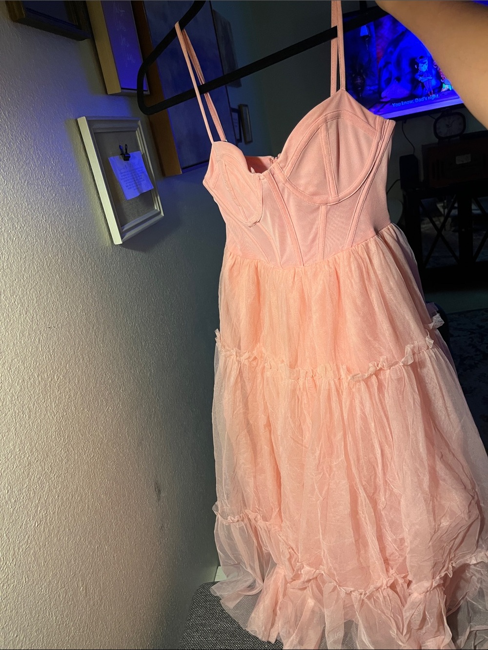 Women's Pink Tiered Tulle Slip Dress